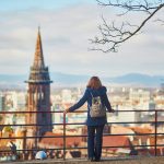 Girl,Enjoying,Beautiful,Panorama,Of,Freiburg,Im,Breisgau,In,Germany