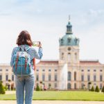 Happy,Female,Asian,Tourist,In,The,Baroque,Garden,In,Front