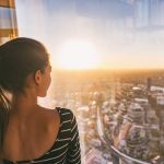 Europe,Travel,Woman,Looking,At,Sunset,View,Of,London,City